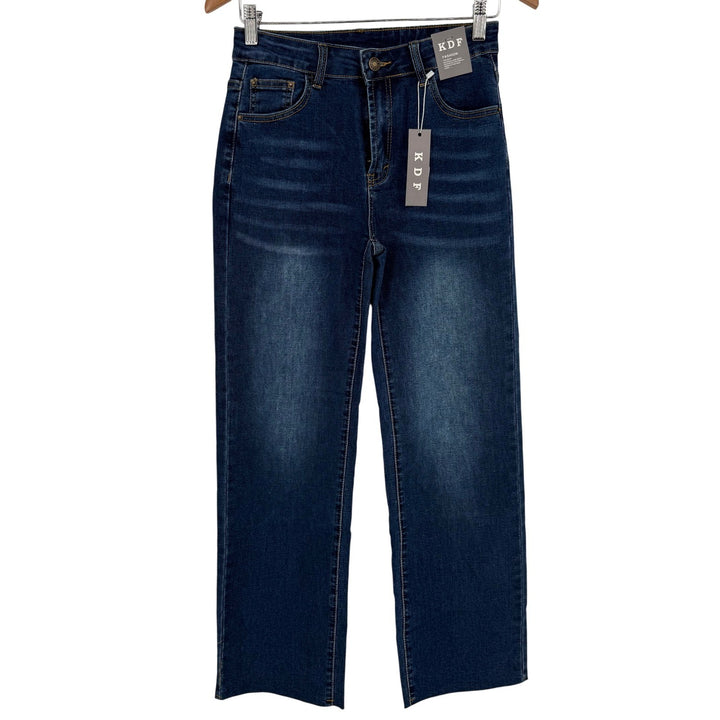 KDF Fashion Women's Size 4 Dark Wash Straight Leg Jeans Distressed