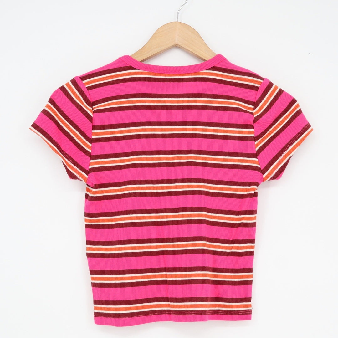 Maeve Anthropologie Womens Pink Striped Ribbed Short Sleeve Baby Tee M