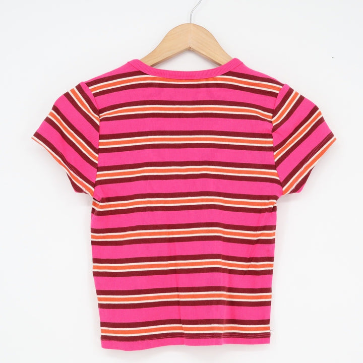 Maeve Anthropologie Womens Pink Striped Ribbed Short Sleeve Baby Tee M