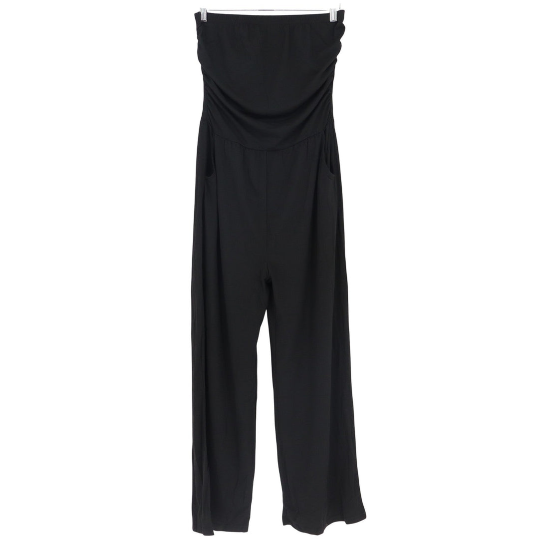 Black Strapless Wide Leg Jumpsuit Ruched Tube Top with Pockets Large