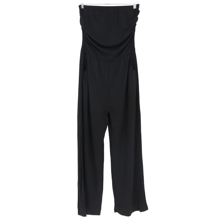 Black Strapless Wide Leg Jumpsuit Ruched Tube Top with Pockets Large