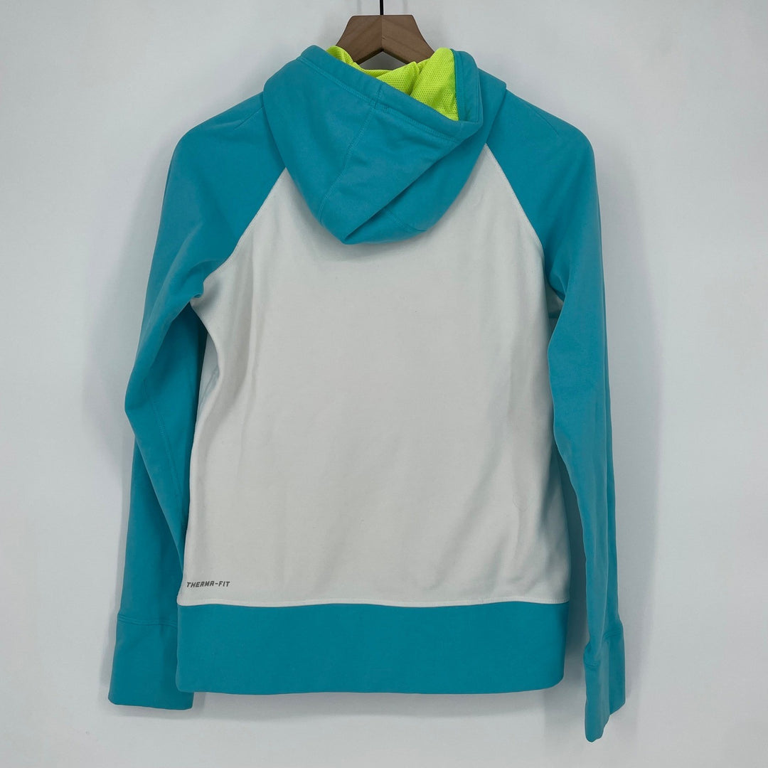Nike Therma Fit Hoodie Turquoise White Neon Yellow Swoosh Pullover Size M