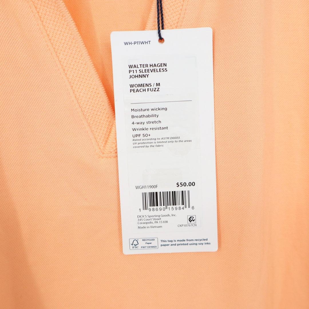 Walter Hagen P11 Sleeveless Johnny Golf Polo Peach Fuzz Orange Womens Medium