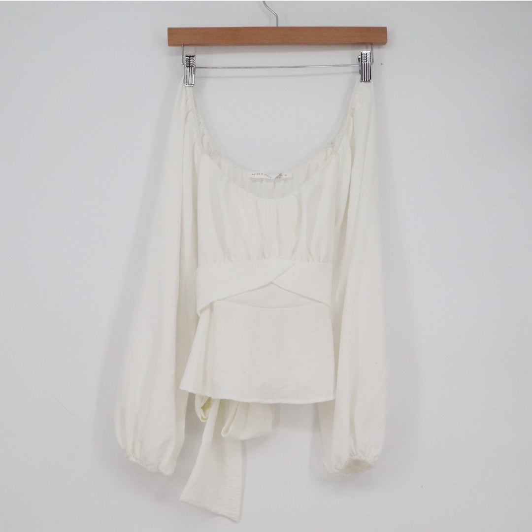 Altar'd State White Off Shoulder Tie Back Puff Sleeve Peplum Blouse Small