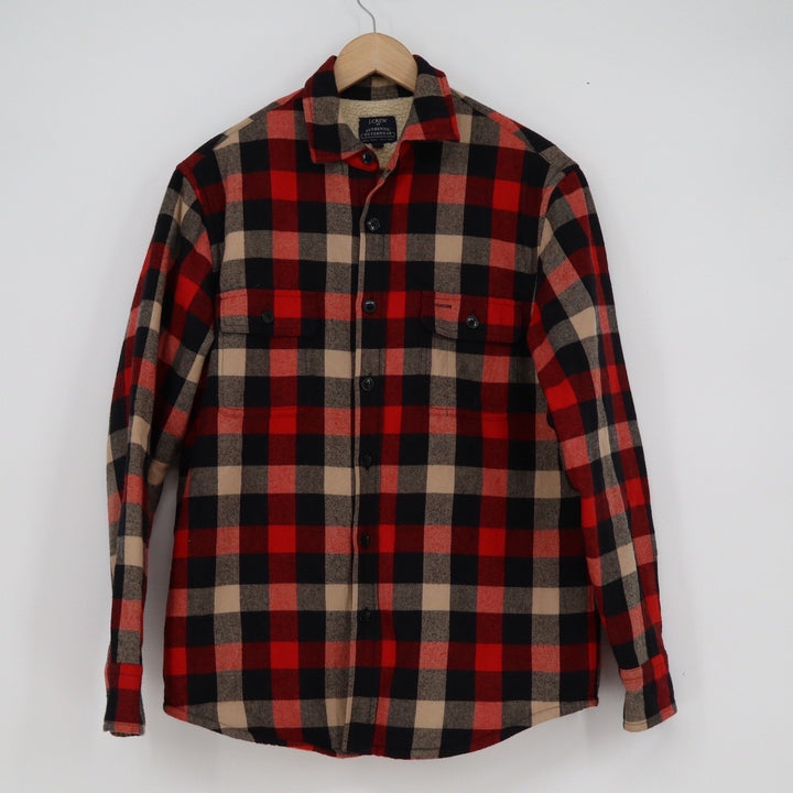 J.Crew Mens Red Buffalo Plaid Sherpa Lined Flannel Shirt Jacket Small