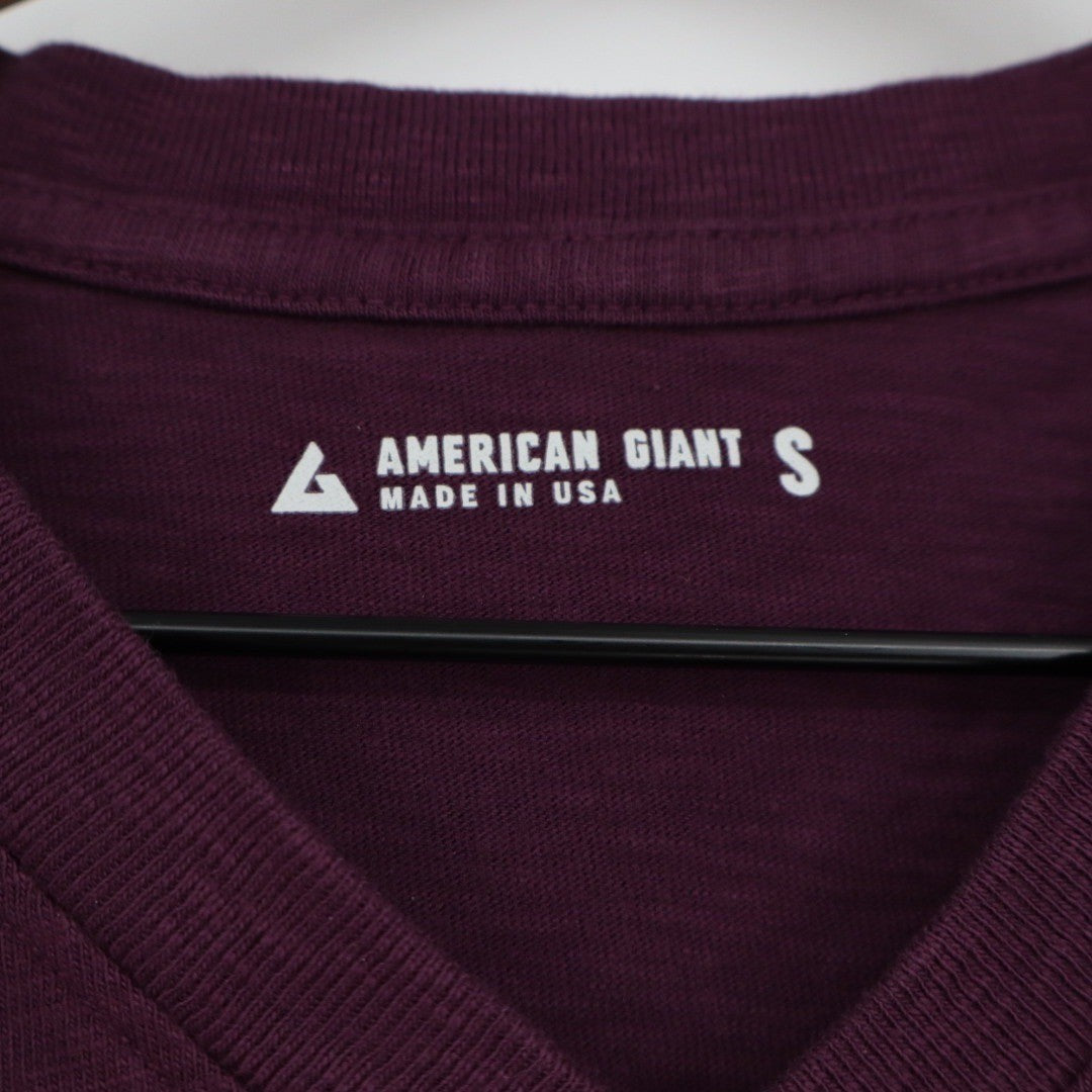 American Giant Mens V Neck T Shirt Burgundy Cotton Made in USA Size S