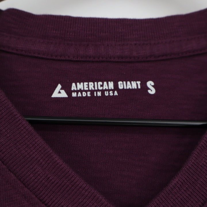 American Giant Mens V Neck T Shirt Burgundy Cotton Made in USA Size S