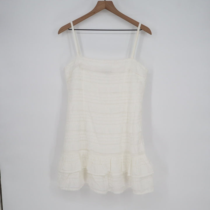 Lulus Emele Mini Dress Women Large White Stretch Textured Tiered Spaghetti Strap