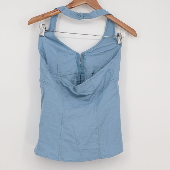 Urban Outfitters UO Sari Vest Women Small Ashleigh Blue Linen Casual Halter Neck