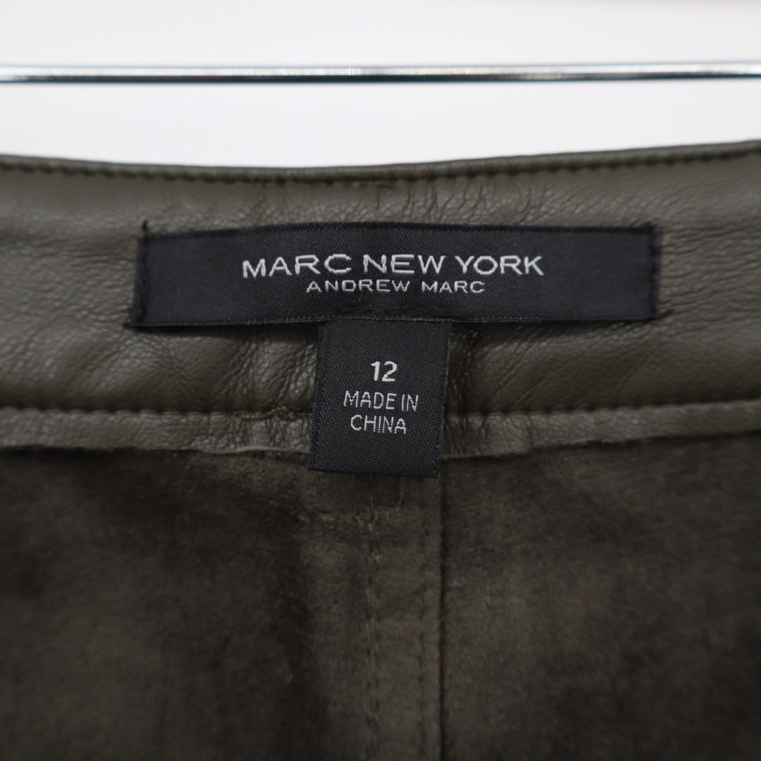 Marc New York Pants Womens 12 Faux Leather Olive Green Straight Leg Excellent