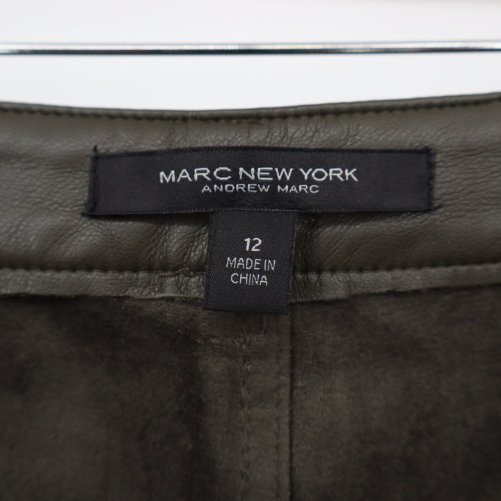 Marc New York Pants Womens 12 Faux Leather Olive Green Straight Leg Excellent