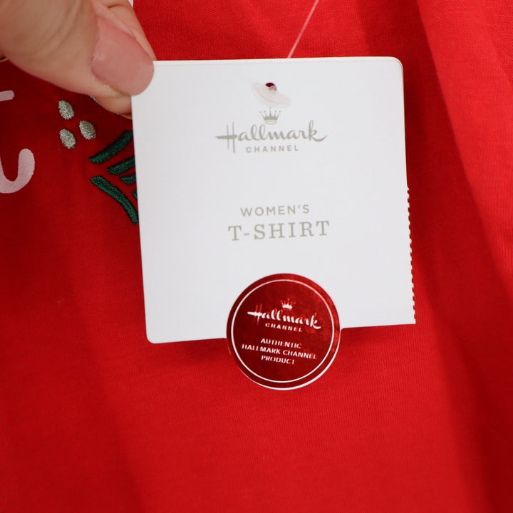 Hallmark Channel Womens Red Graphic T-Shirt Christmas Movie Watching Shirt Med
