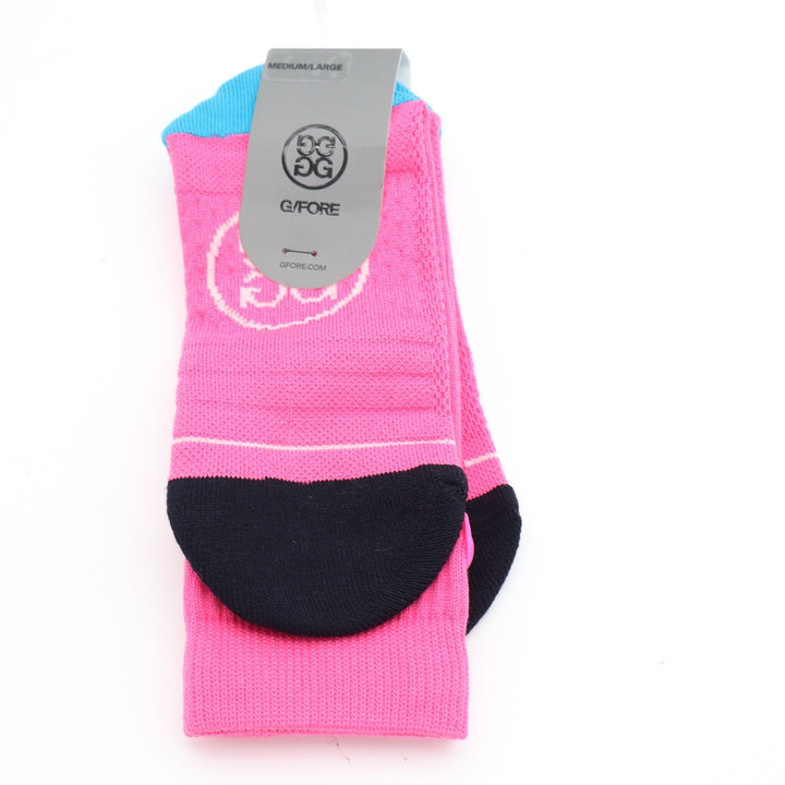 G/FORE Mens Crew Golf Socks Pink Blue Medium Large Moisture Wicking Arch Support