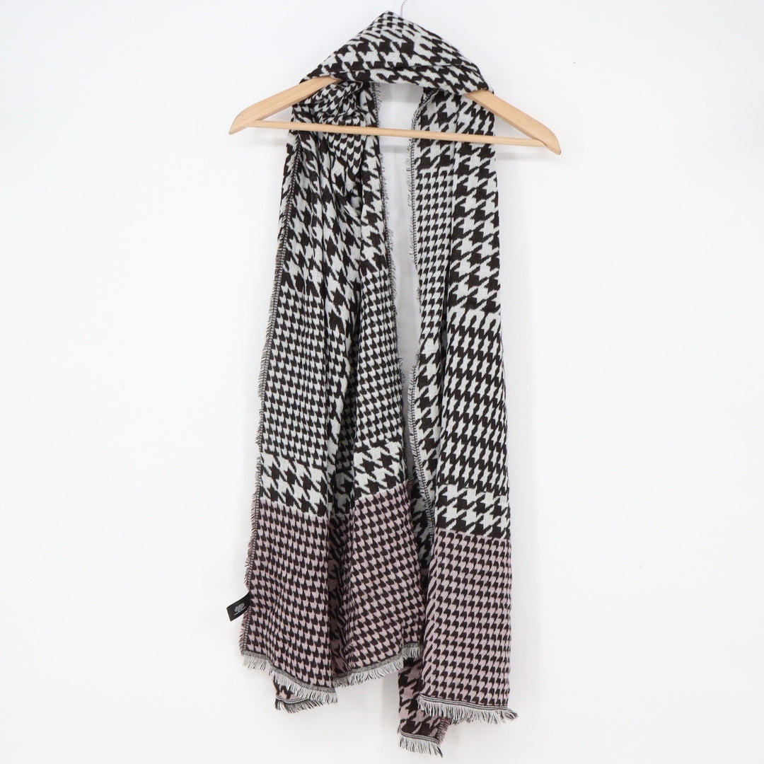 Mixit Scarf Womens One Size Houndstooth Black White Pink Fringed Excellent