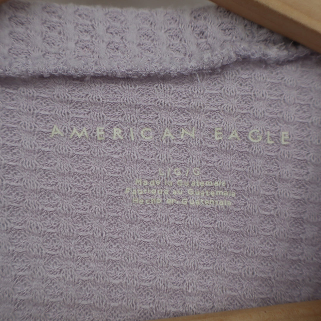 American Eagle Outfitters Sweater Womens Large Purple Waffle Knit Long Sleeve