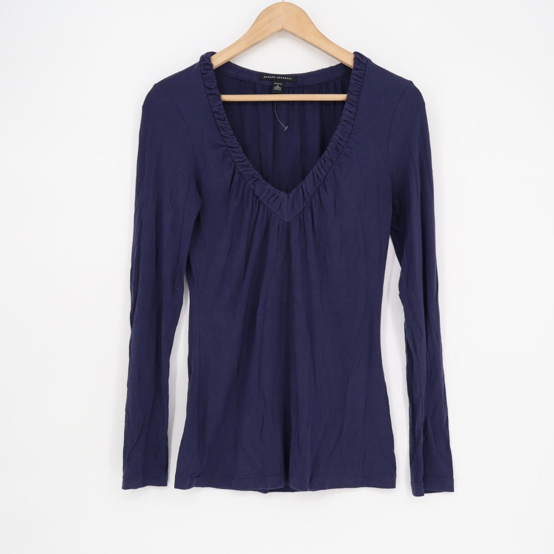 Banana Republic Tunic Top Womens Small Navy Stretch Long Sleeve V-Neck Pullover