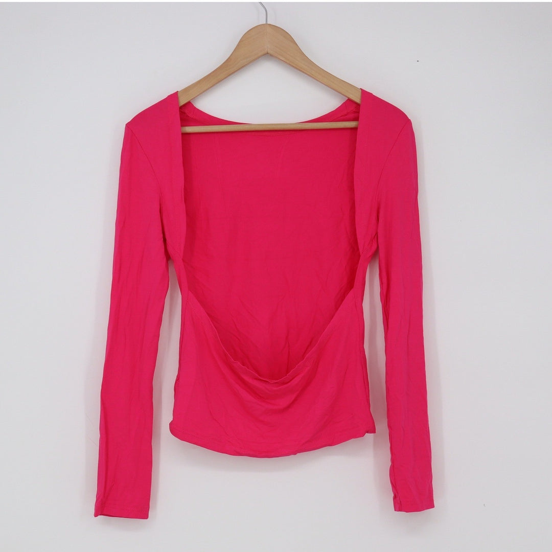 Unbranded Top Womens Medium Open Back Cowl Pink Long Sleeve Slim Excellent
