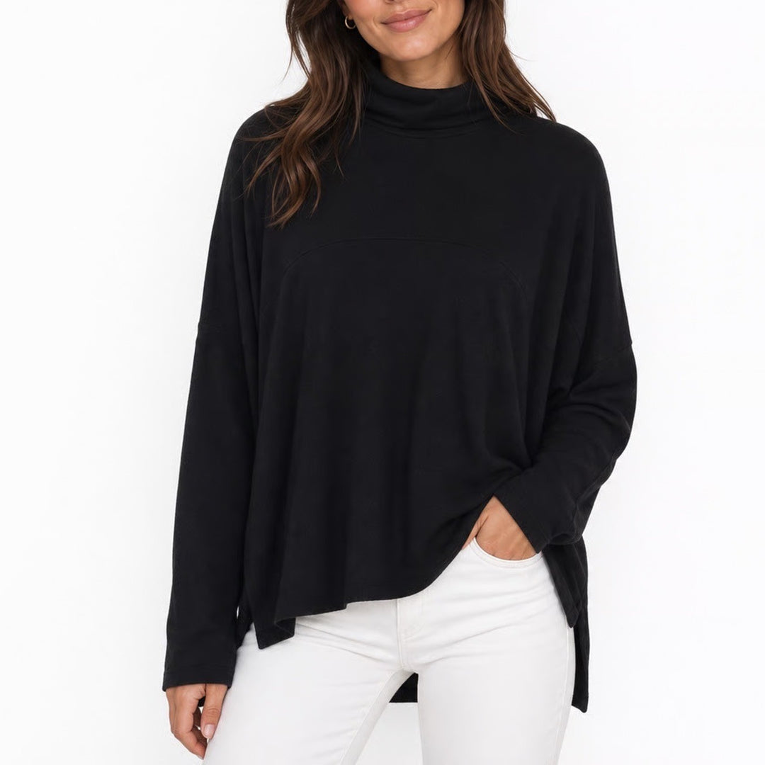 Aerie Womens Black Turtleneck Oversized Knit Sweater Side Slit Size M