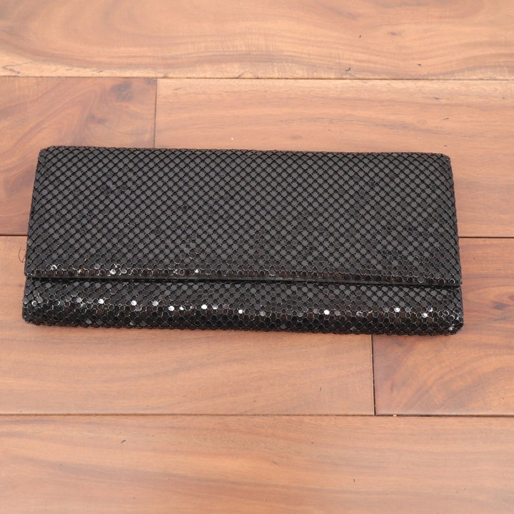 Black Metal Mesh Evening Clutch Bag with Chain Strap