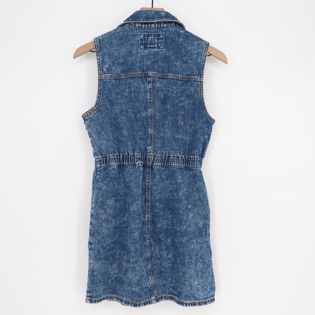 Forever 21 Womens Blue Acid Wash Denim Sleeveless Button Front Mini Dress Small