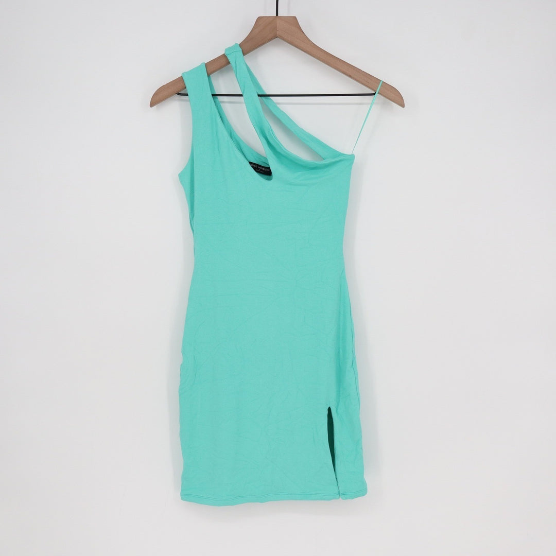 Naked Wardrobe Aqua Turquoise One Shoulder Cutout Mini Bodycon Dress Size L
