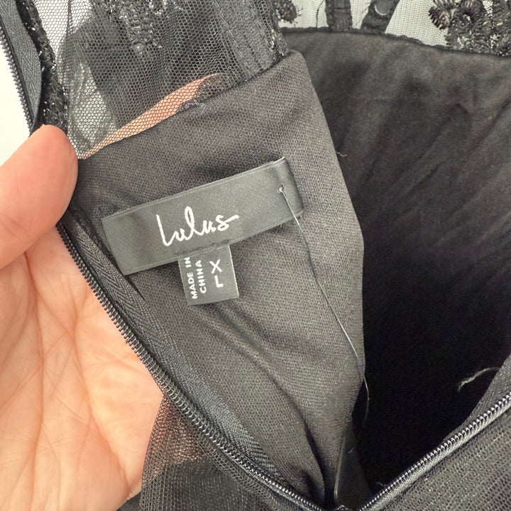 Lulus Alluring Sensation Black Tulle Embroidered Tiered Maxi Dress Size XL