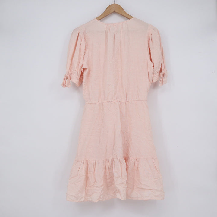LC Lauren Conrad Peach Seersucker Stripe Puff Sleeve Wrap Dress Medium