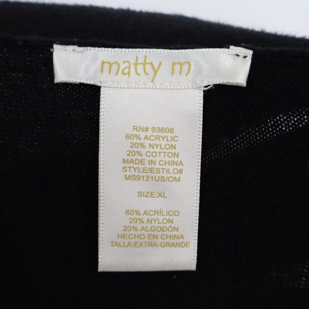 Matty M cardigan Sweater Womens XL Black Knitted Open Front Pockets Ribbed Hem