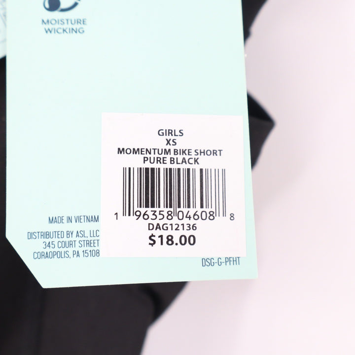 DSG Girls Momentum Bike Short Pure Black Mid Rise XS 8-9 New