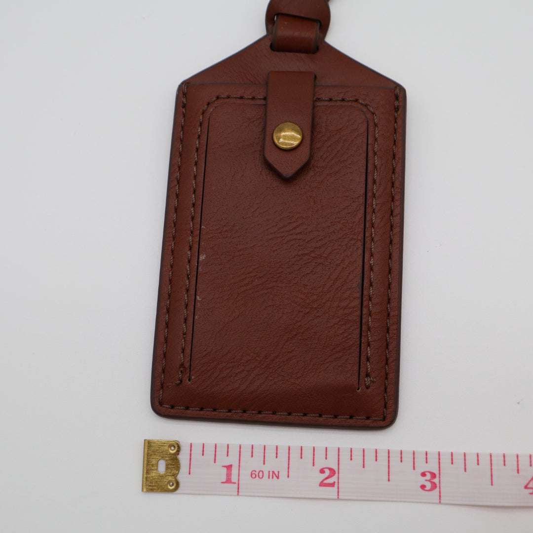Fossil Brown Pebbled Leather Luggage Tag Bag ID Name Card Holder Slide Pocket