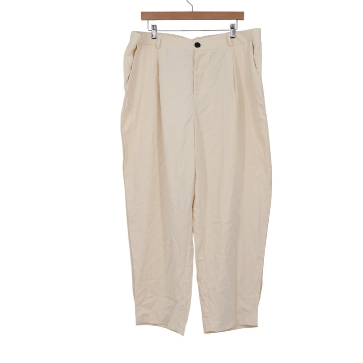 SHEIN Curve Beige Pleated High Waist Tapered Pants 2XL Relaxed Trousers