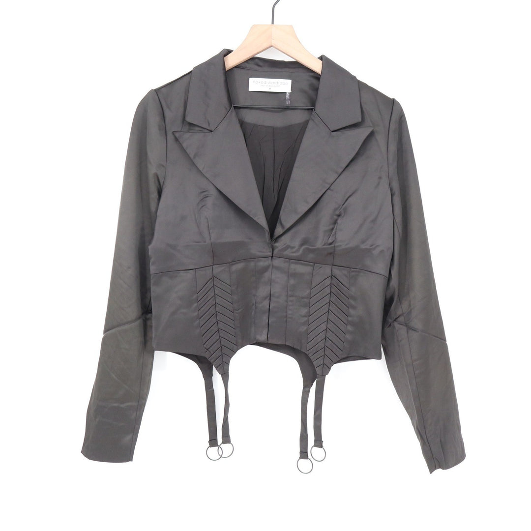 Naked Wardrobe The Statement Black Cropped Garter Blazer Jacket M