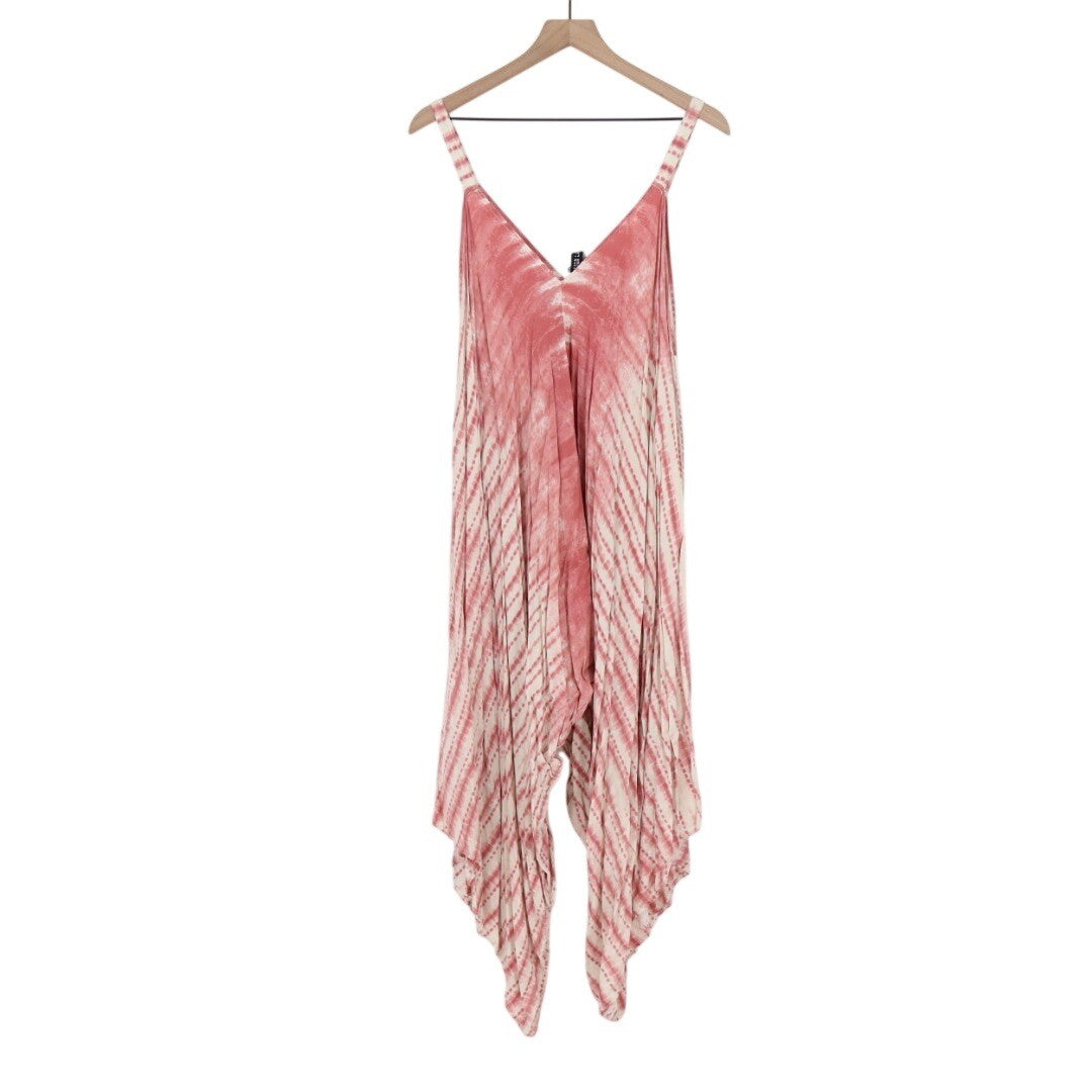 Design Lab Tie Dye Jumpsuit Wide Leg Harem Style Pink Cream M