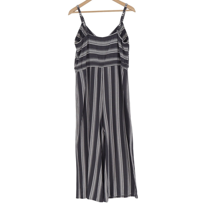 Xhilaration Womens Large Navy Blue White Striped Wide Leg Jumpsuit V-Neck L