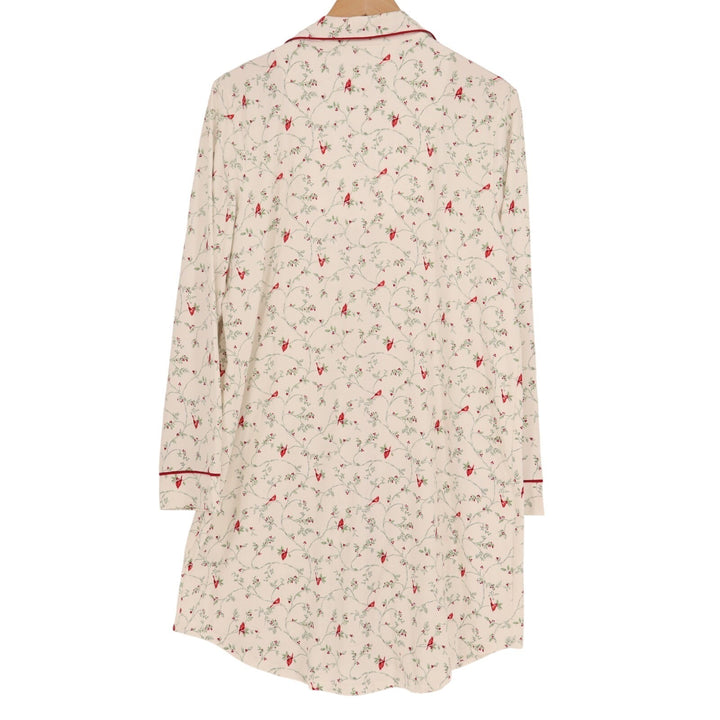 Charter Club Intimates Sleepshirt Women Medium White Floral Stretch Notch Collar