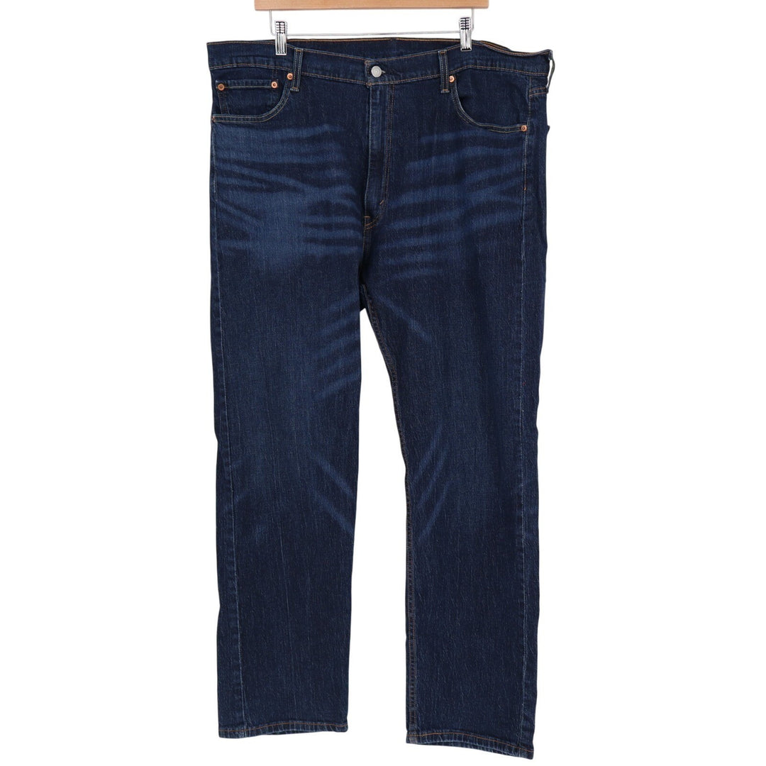 Levi's 505 Jeans Mens 42x30 Blue Whiskering Denim Preppy Dark Wash Straight Leg
