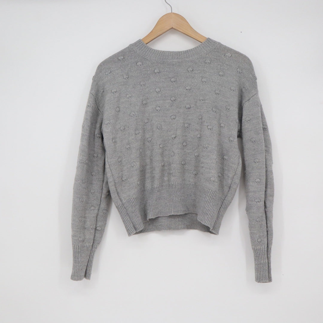 Vylette Gray Popcorn Pom Pom Knit Crewneck Sweater Small