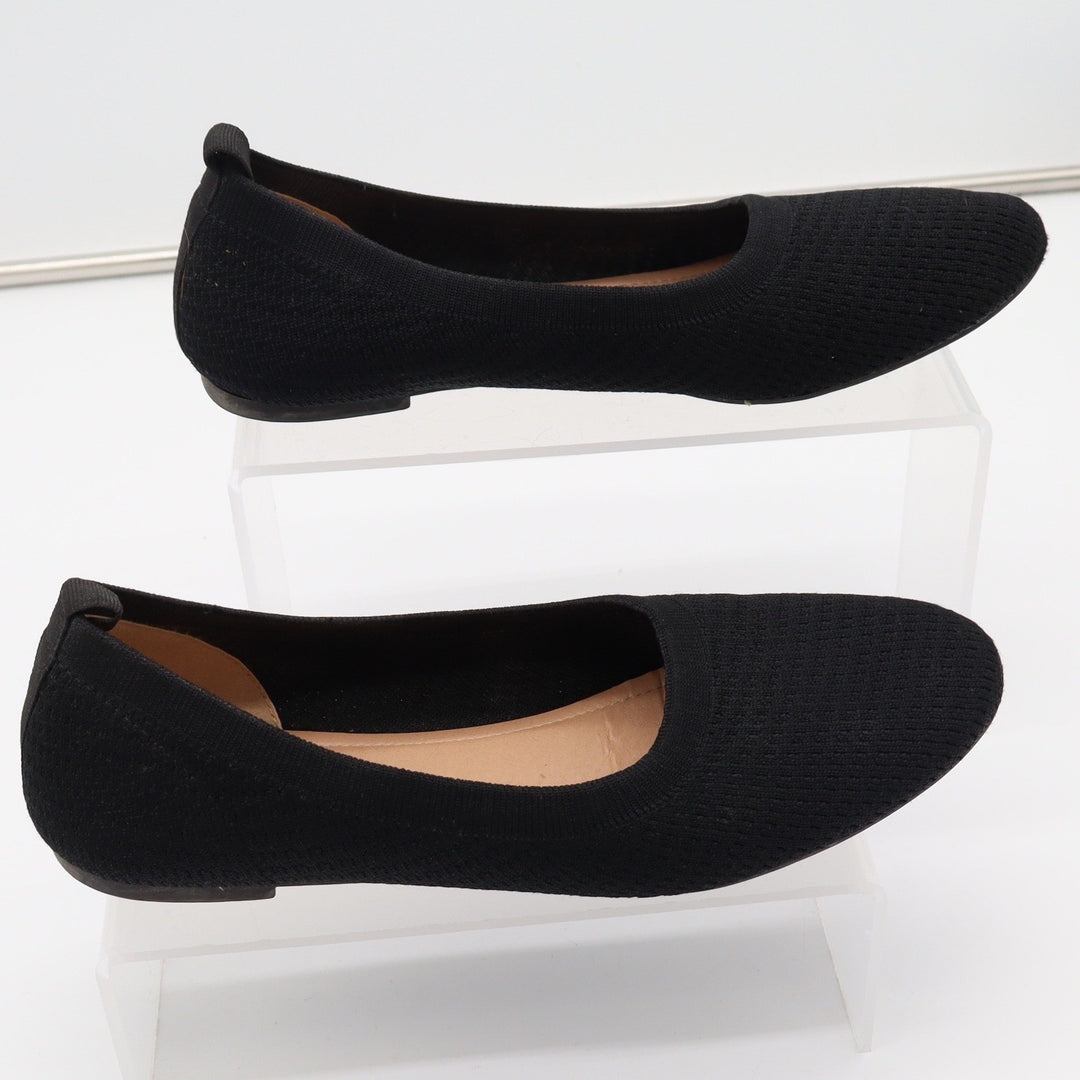 Womens Black Knit Ballet Flats Slip On Almond Toe Comfort Shoes Size 8.5