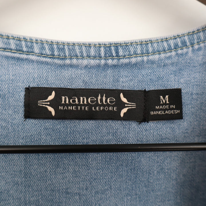 Nanette Lepore Vest Womens Medium Blue Denim Cotton Stretch Pockets front Button