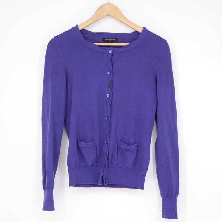 Banana Republic Womens XS Purple Cotton Button Front Crewneck Cardigan Sweater