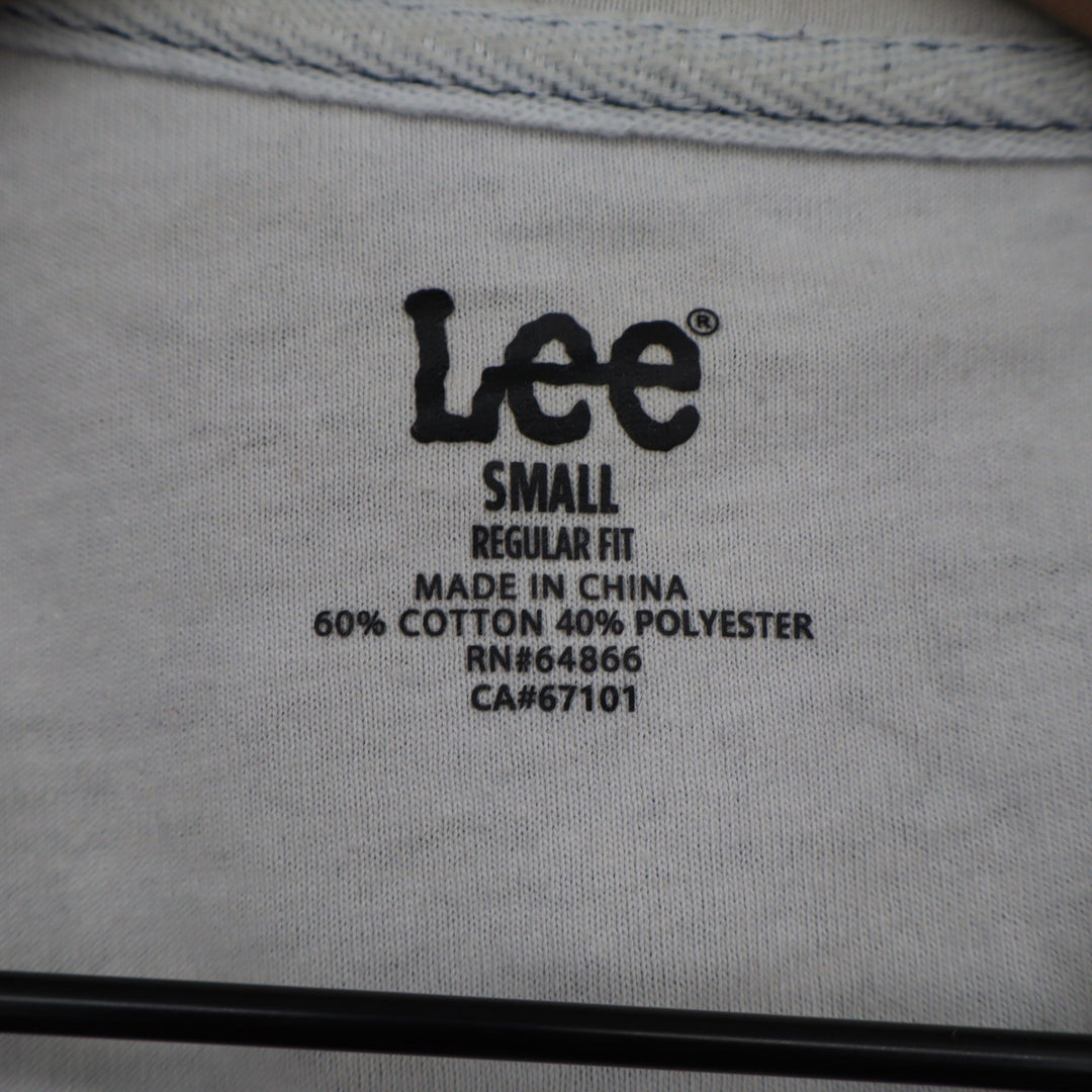 Lee Mens V-Neck T-Shirt Small Regular Fit Heather Blue Cream Contrast Trim