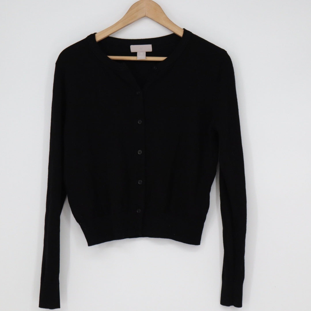 HM Womens Black Button Front Knit Cardigan Sweater Size M