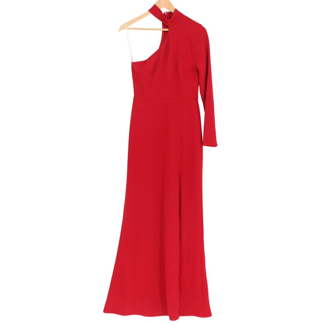 Lulus One to Cherish One Shoulder Maxi Dress Women Medium Red Side Slit Back Zip