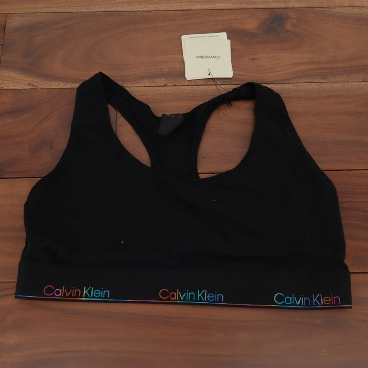 Calvin Klein Icon Unlined Bralette Bra Womens XL Black Cotton Stretch Racerback