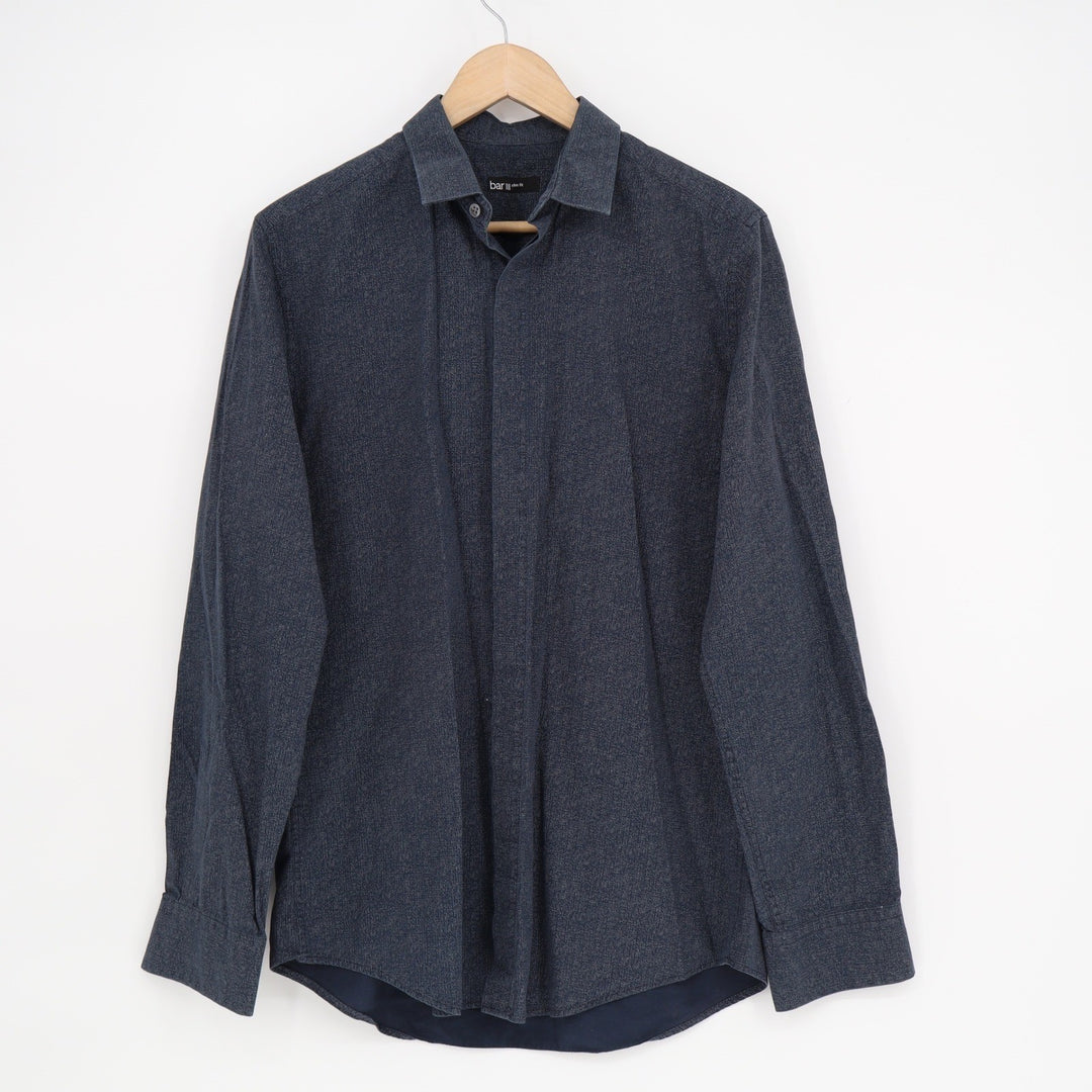 Bar III Mens Slim Fit Navy Blue Micro Dot Button Down Shirt Size M 15-15.5 34-35