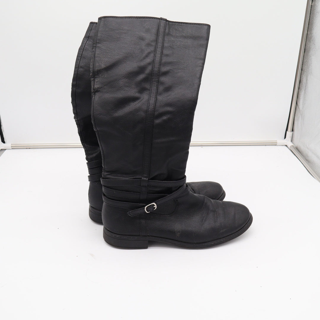 Kohls Womens 9.5 Black Tall Riding Boots Knee High Buckle Strap