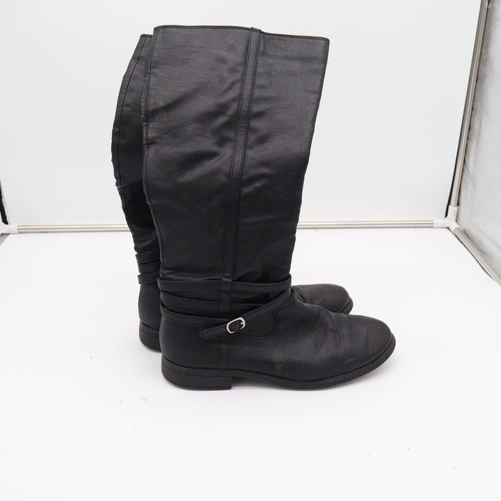 Kohls Womens 9.5 Black Tall Riding Boots Knee High Buckle Strap