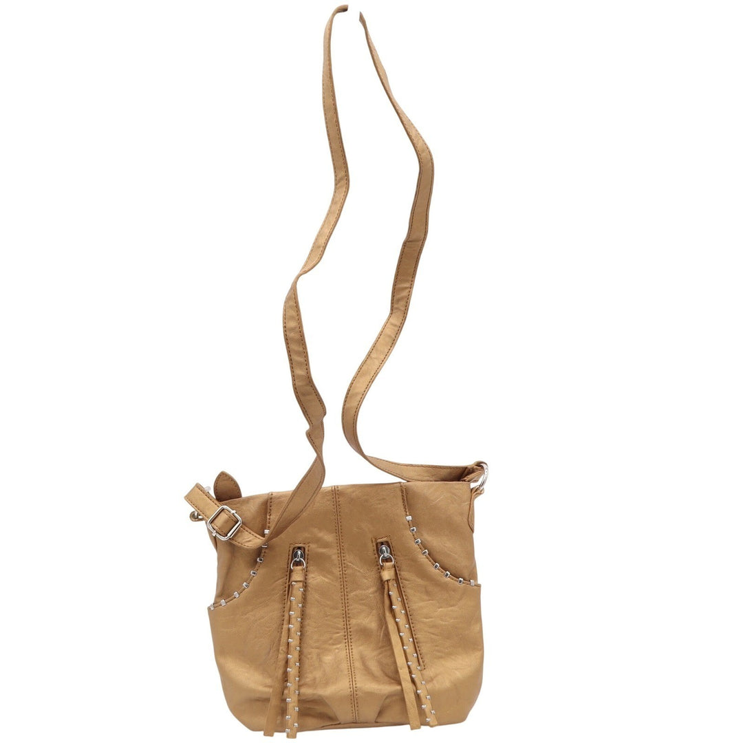 Bueno Crossbody Bag Womens Medium Gold Metallic Studded Tassel Excellent