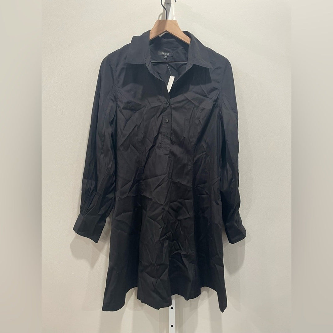 Madewell Seamed Long-Sleeve Mini Shirtdress in Poplin Size 8