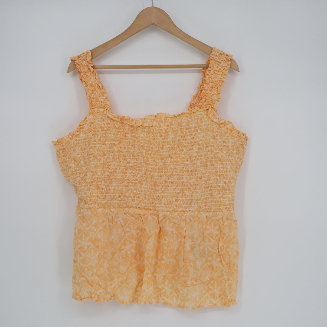 Old Navy Boho Babydoll Tank Womens XL Yellow Tie-Dye Cotton Sleeveless Smocked